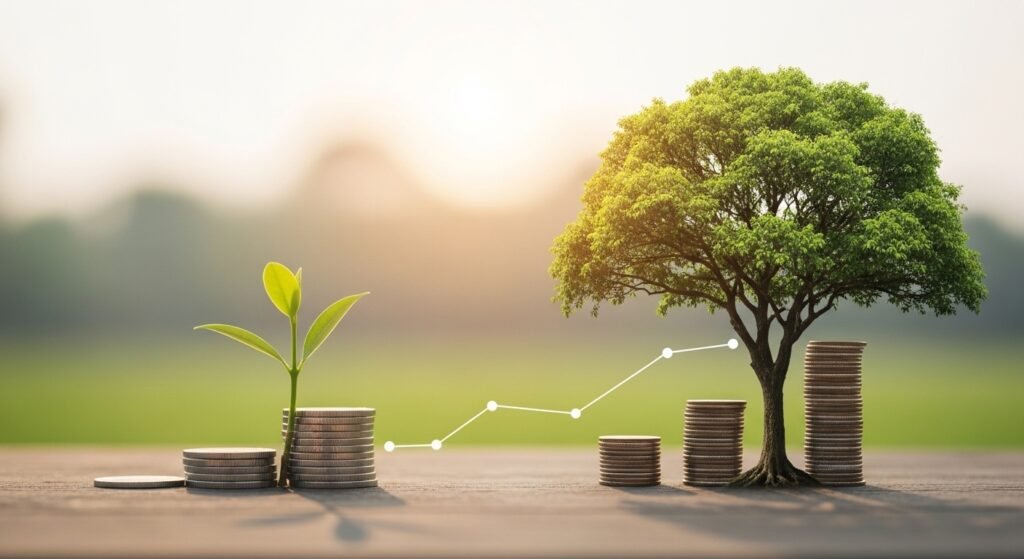 concept image showing compounding growth from small investments over time
