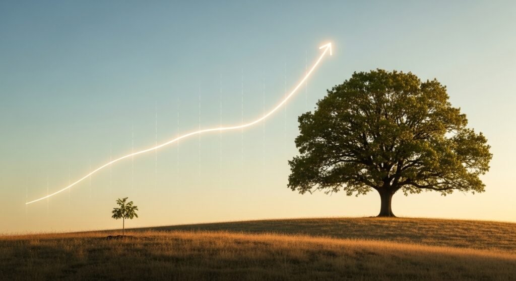 oak tree and sapling symbolizing compound interest and long term growth