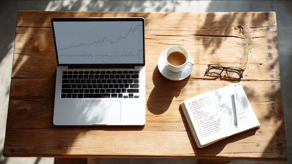 laptop and coffee representing how to start investing with small amounts of money