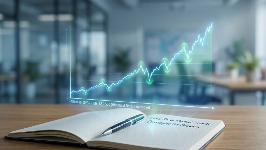 long term stock market recovery chart illustrating time in the market concept