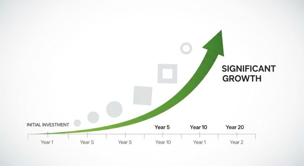 Compound interest growth curve illustration showing wealth acceleration over time