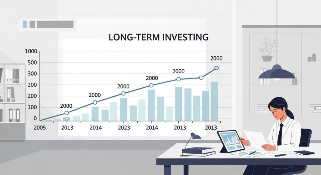 Long-term investing growth chart illustrating steady financial progress.