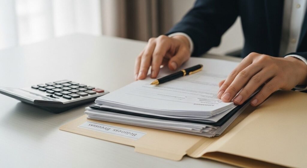 small business owner organizing taxes and finances for a bootstrapped business