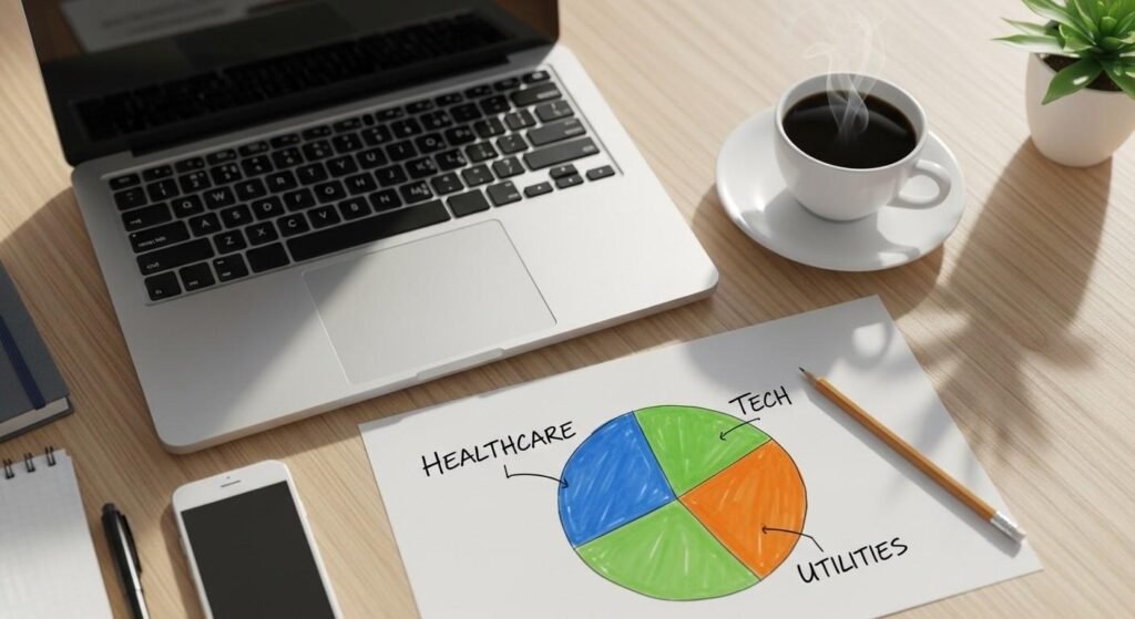 diversified investment portfolio pie chart with defensive stocks during bear market