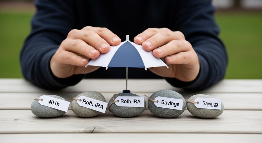 diversification concept showing different stock market sectors as potted plants for beginner investors