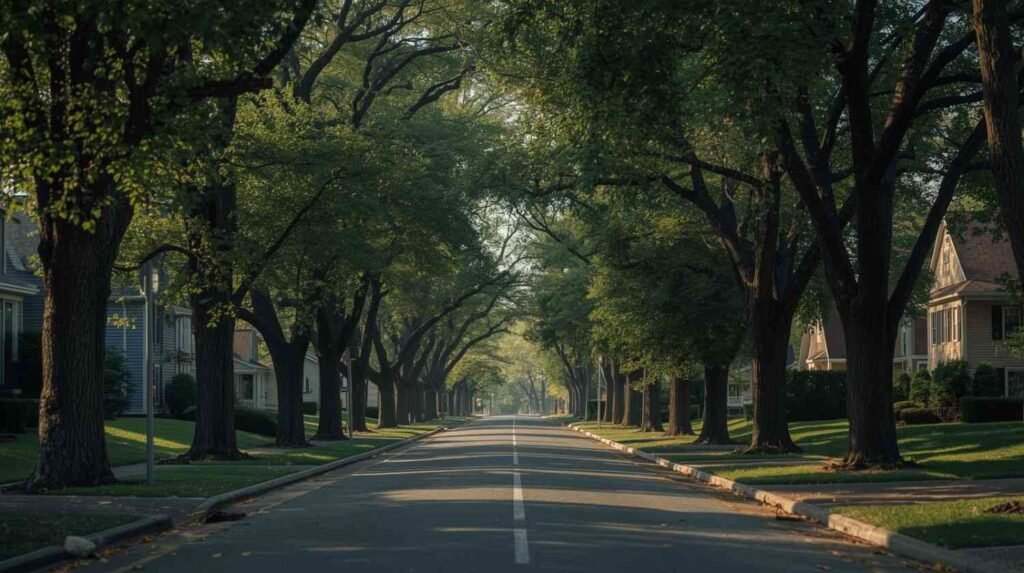 Quiet residential street path symbolizing long-term retirement investing