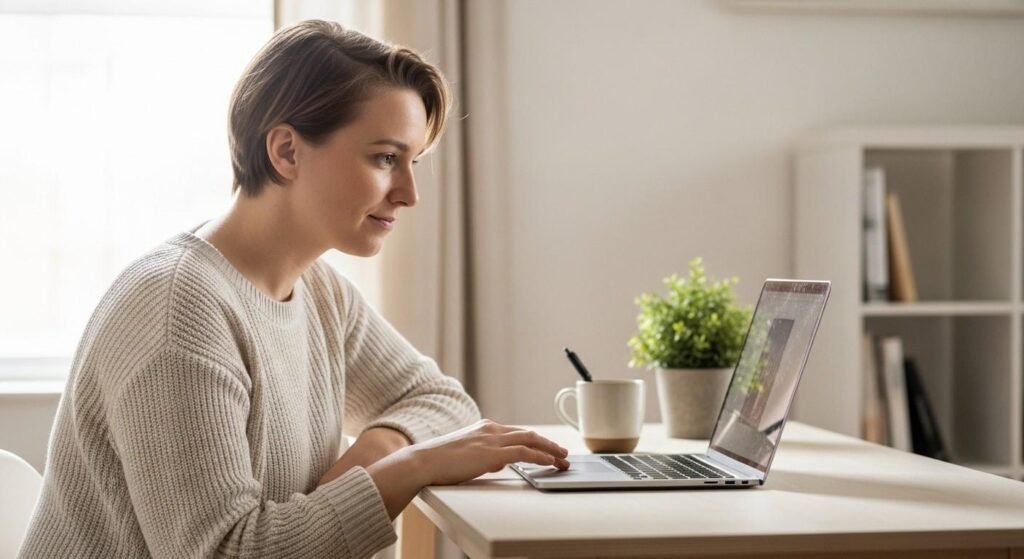 Person reviewing investment account details on laptop, thinking about fees ETF fees