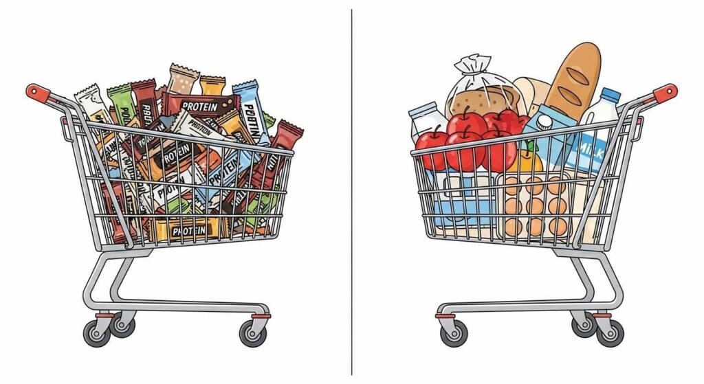 Illustration showing diversified grocery cart compared to single-item cart
Diversification With ETFs