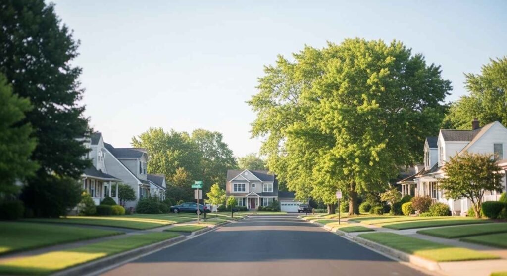 Quiet American neighborhood representing long-term financial goals