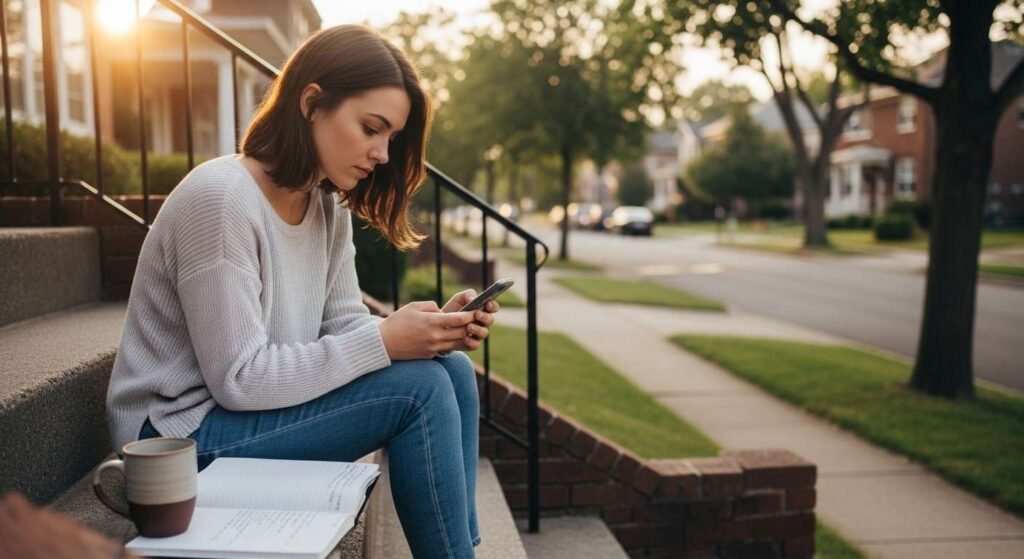 Real estate investor reviewing property details on her phone while sitting outside a duplex.
how to invest in apartment buildings