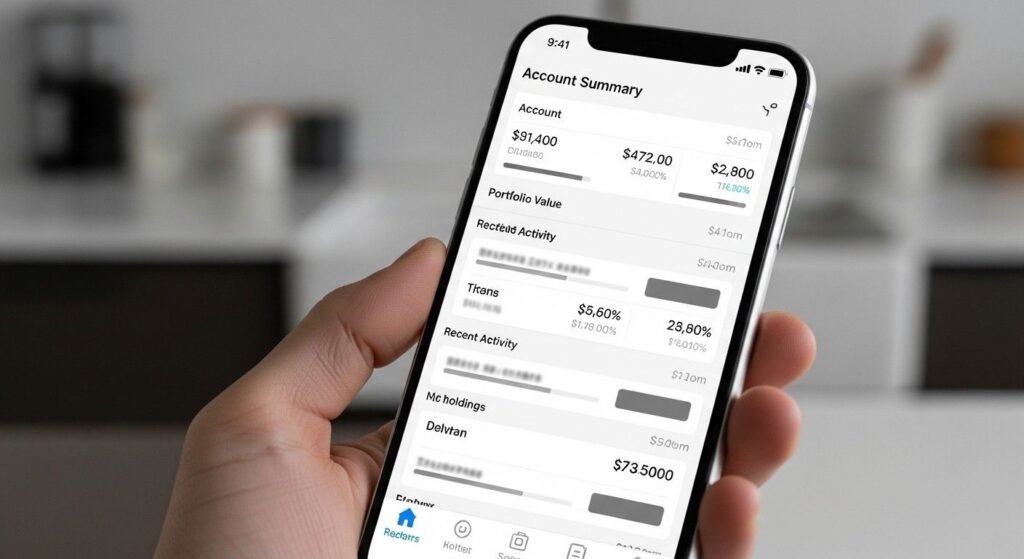Smartphone displaying blurred investment portfolio as example of fee checking