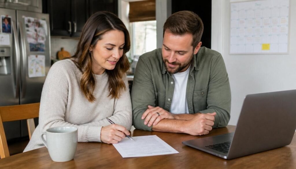 Couple reviewing IUL and Roth IRA and 401k options together at home