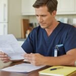 legal nurse consultant reviewing medical records at home