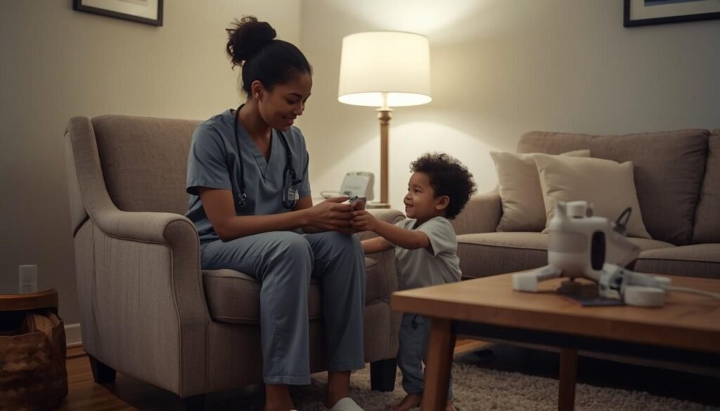 private duty nurse caring for child in home setting