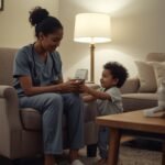 private duty nurse caring for child in home setting
