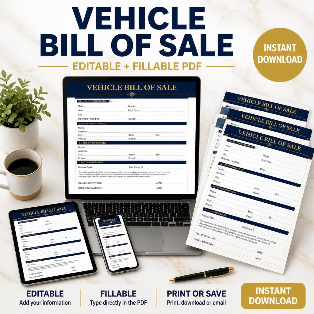 Free Vehicle Bill of Sale Template & Generator | Fillable PDF 1 Free Vehicle Bill of Sale Template & Generator | Fillable PDF